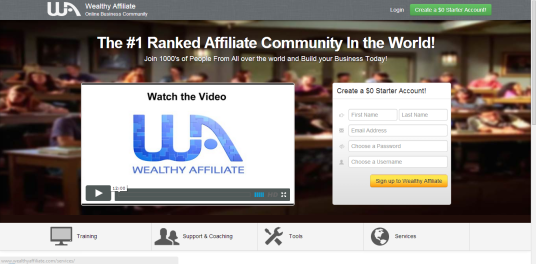 A screen shot of wealthyaffiiliate.com homepage