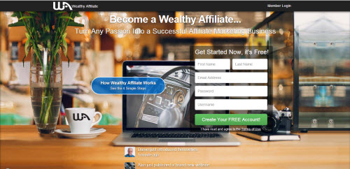 A screen shot of the wealthyaffiliate.com homepage